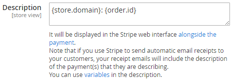 The «Stripe» → «Description» option.